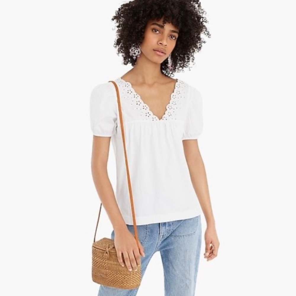 JCrew white shirt, eyelet trim